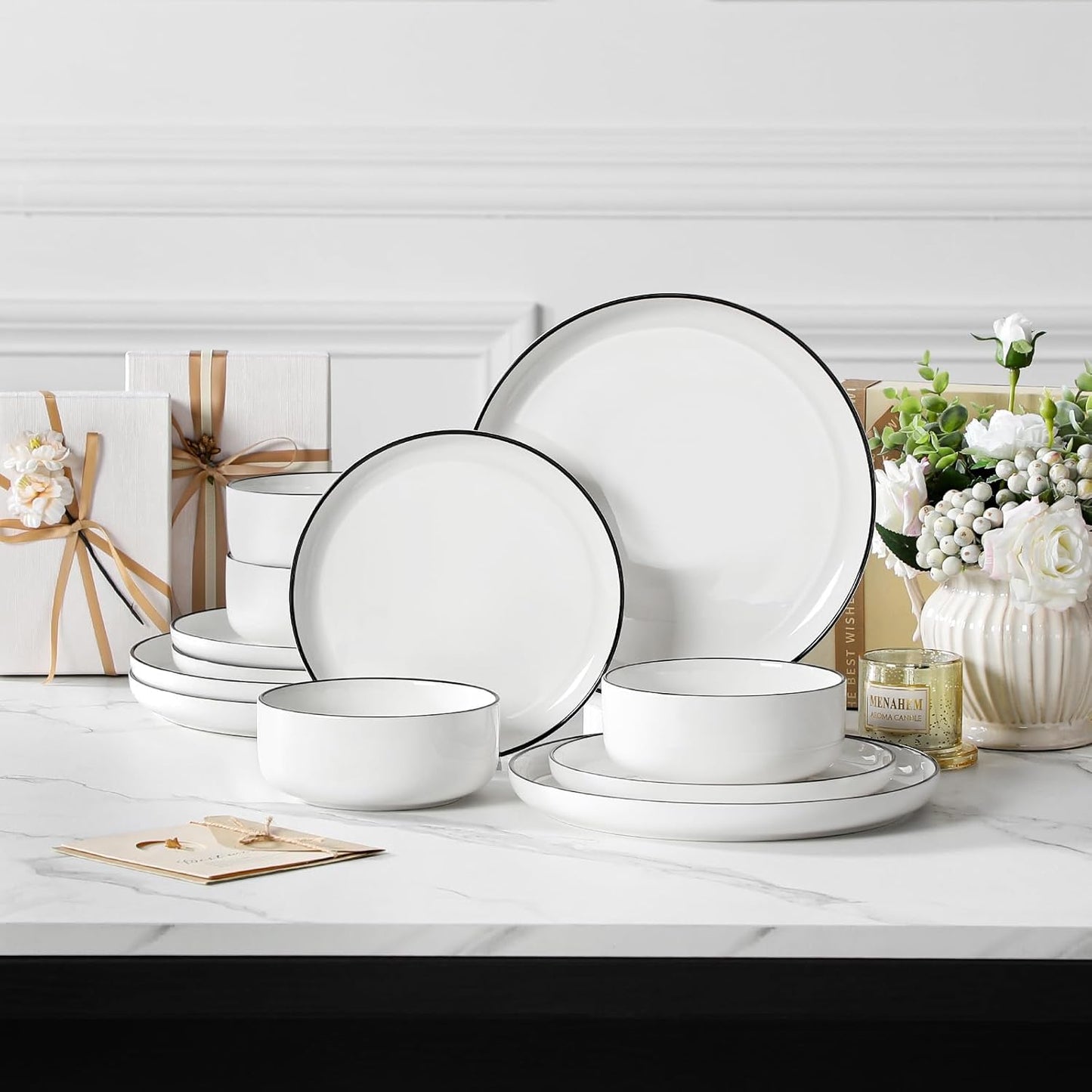 MALACASA 12-Piece Porcelain Dinnerware Set