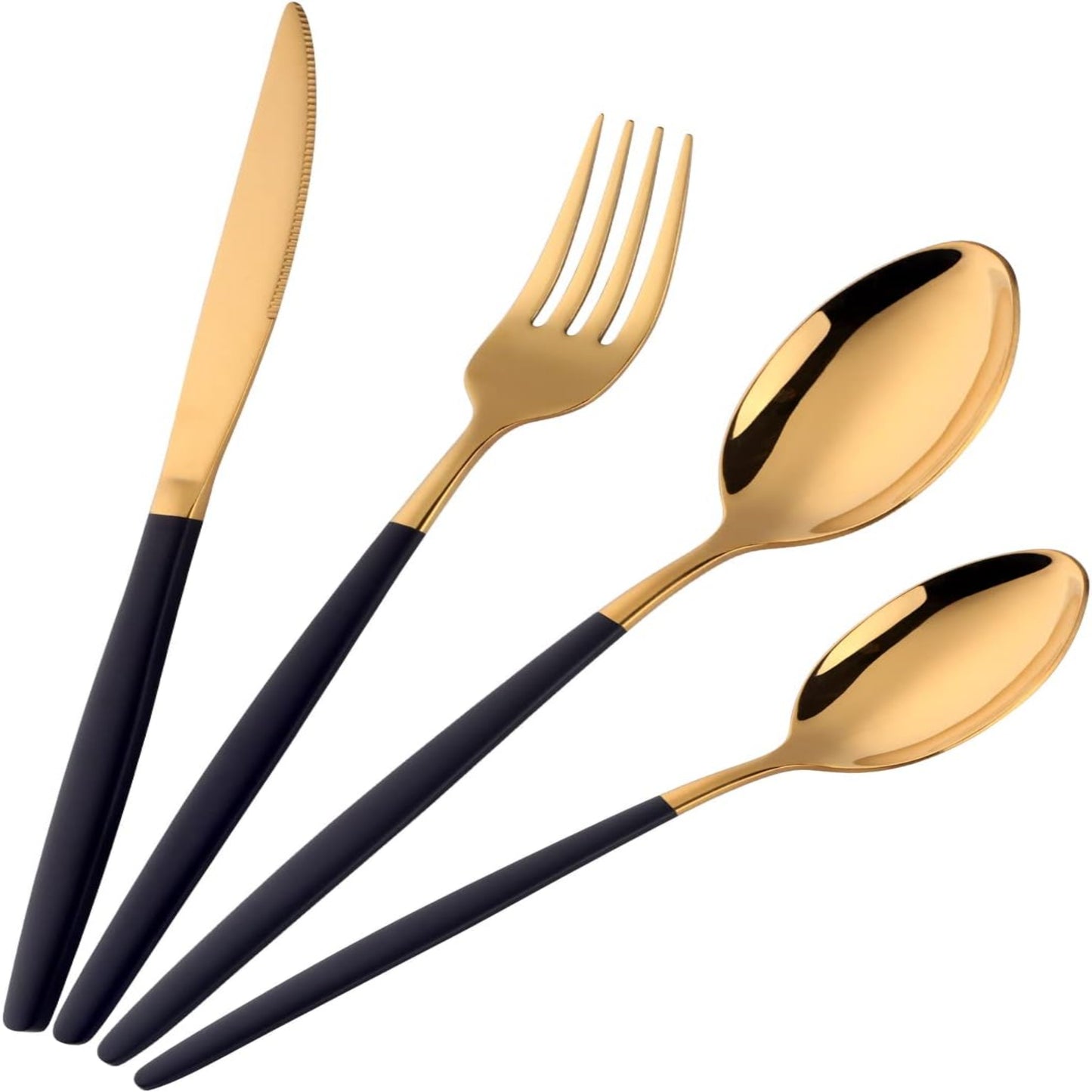 16-Piece Black & Gold Flatware Set