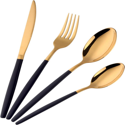 16-Piece Black & Gold Flatware Set