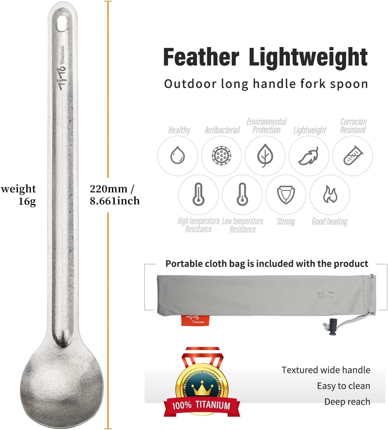 TiTo Titanium Ultralight Long Handle Spork 2-Pack