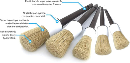 5-Piece Boar Hair Car Detailing Brush Set