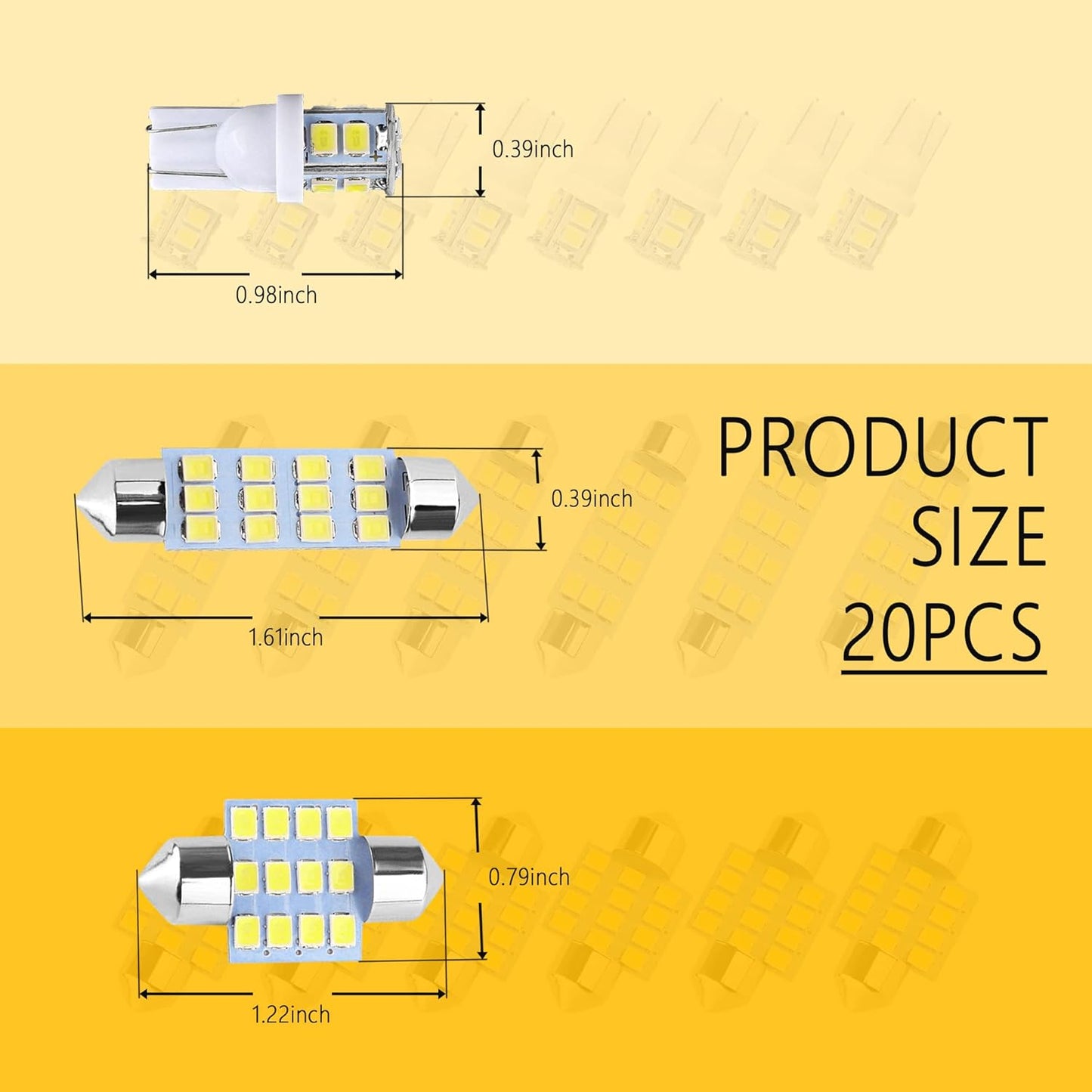 20PCS Bright White LED Car Interior Lights