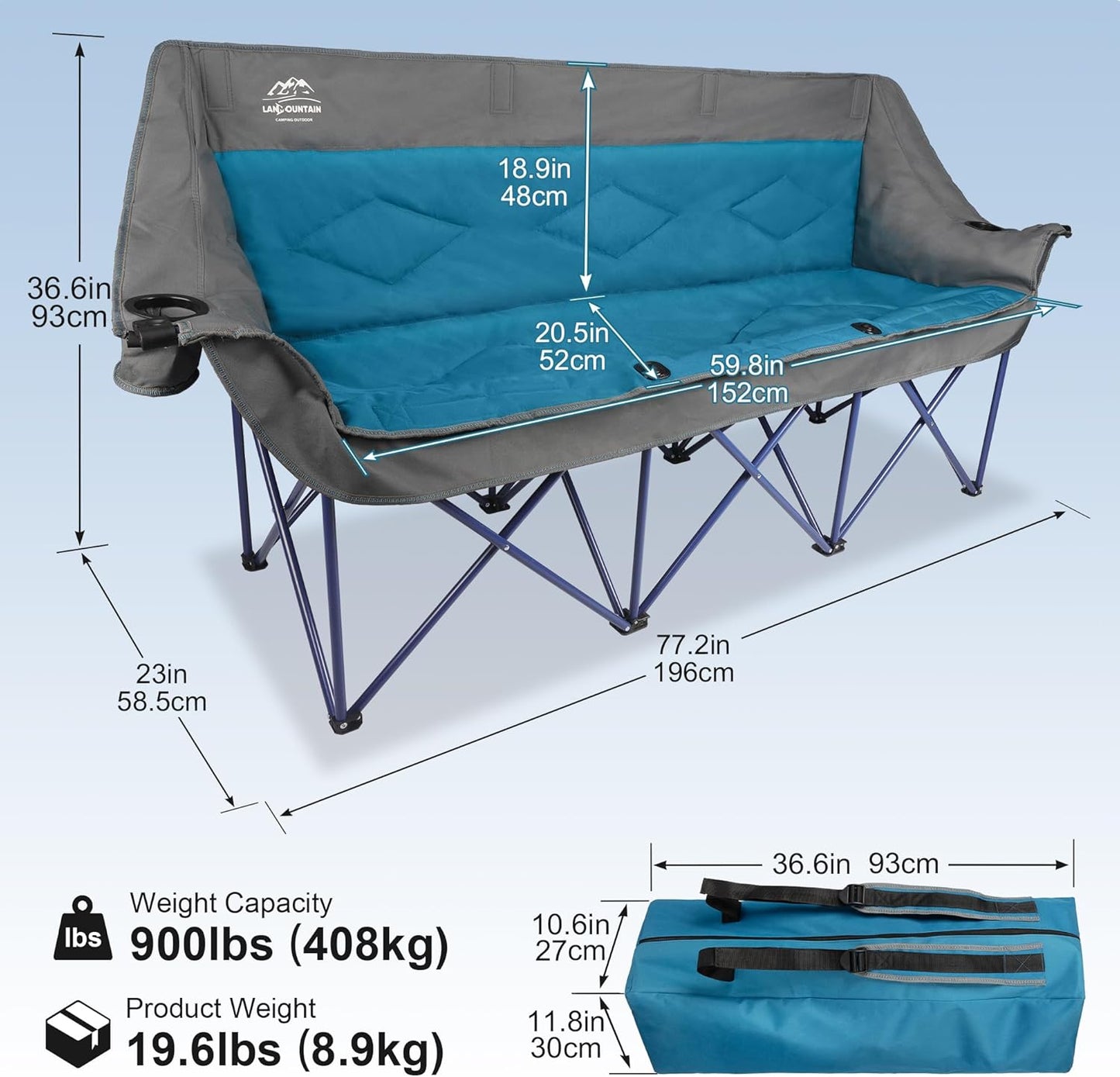 LANMOUNTAIN 3-Person Camping Loveseat Chair