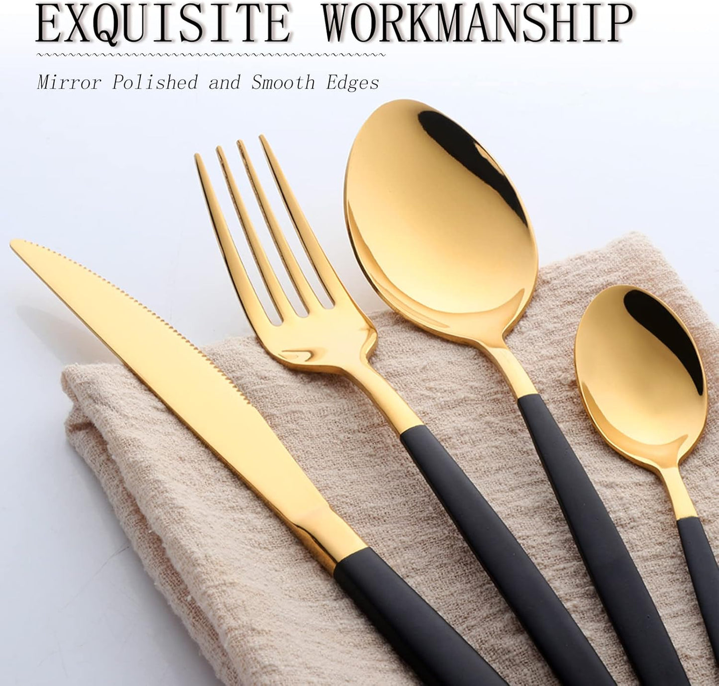 16-Piece Black & Gold Flatware Set