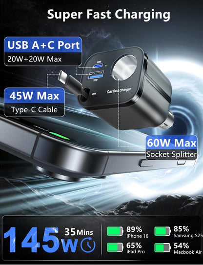 4-in-1 Retractable USB C Car Charger