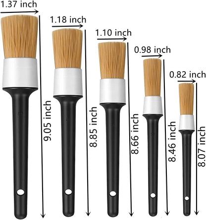 5-Piece Boar Hair Car Detailing Brush Set