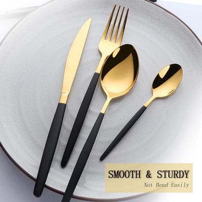 16-Piece Black & Gold Flatware Set