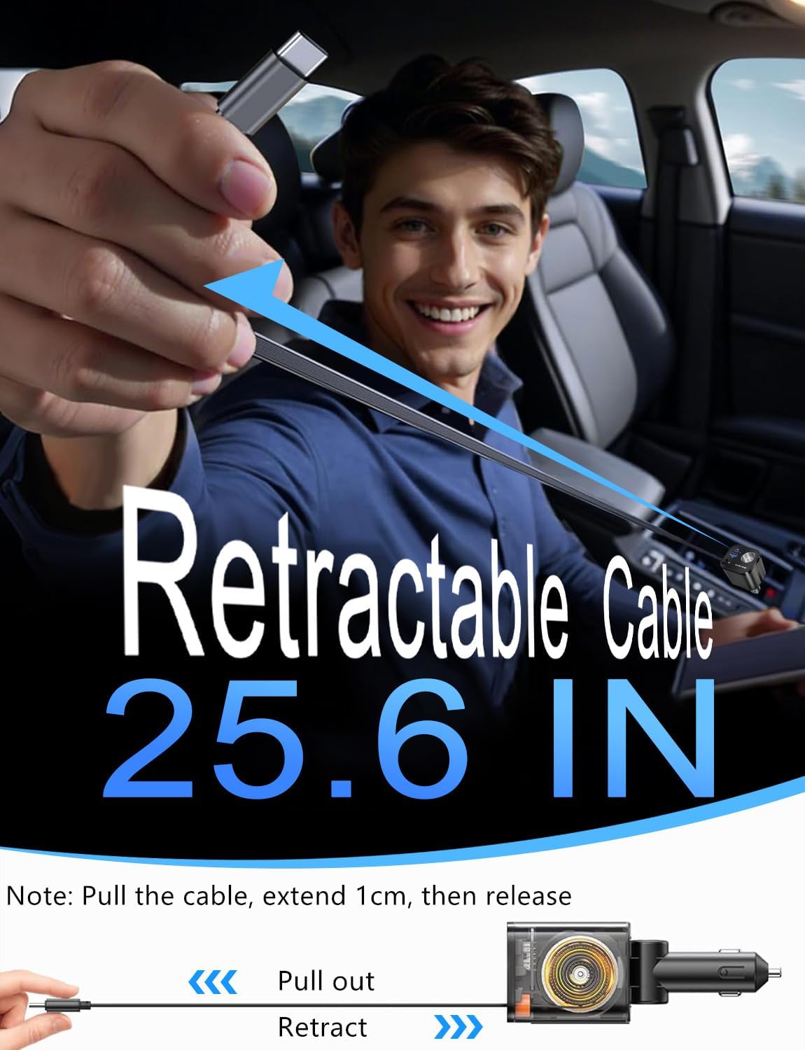 4-in-1 Retractable USB C Car Charger