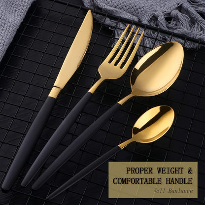 16-Piece Black & Gold Flatware Set