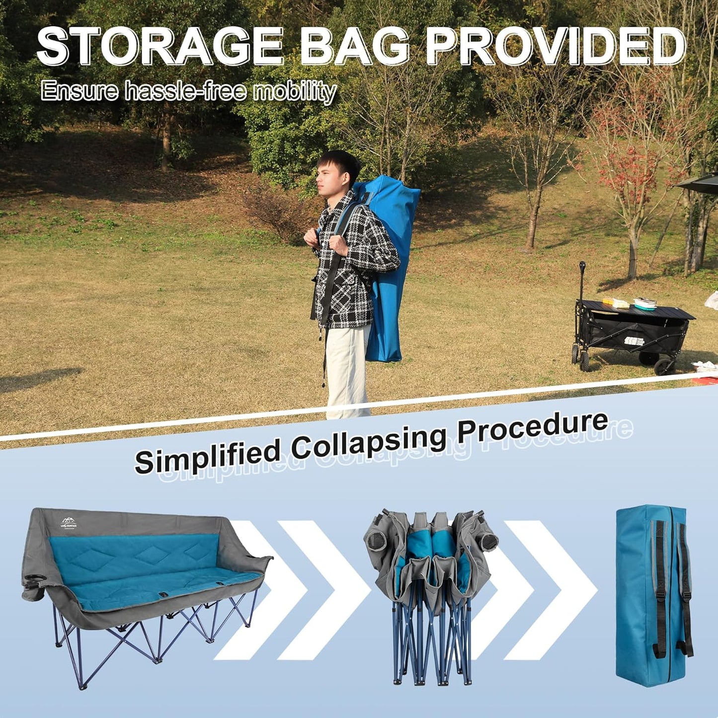 LANMOUNTAIN 3-Person Camping Loveseat Chair