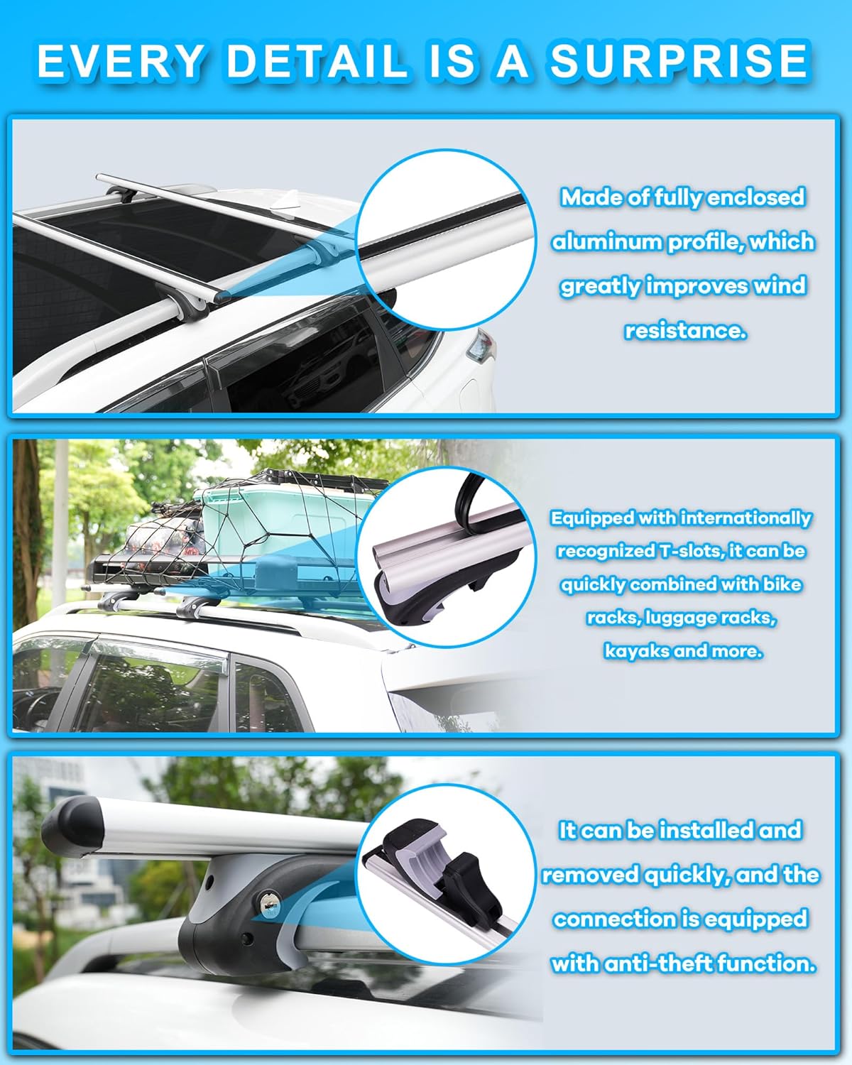 Komsepor 55” Universal Car Roof Rack Bars