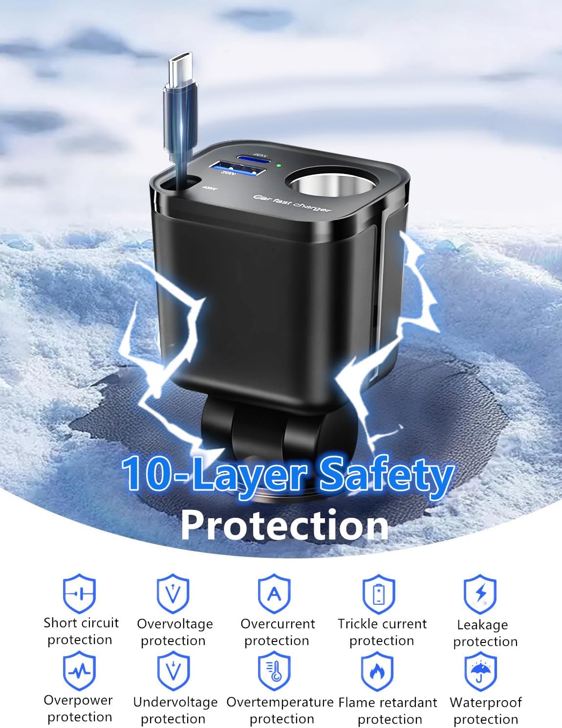 4-in-1 Retractable USB C Car Charger