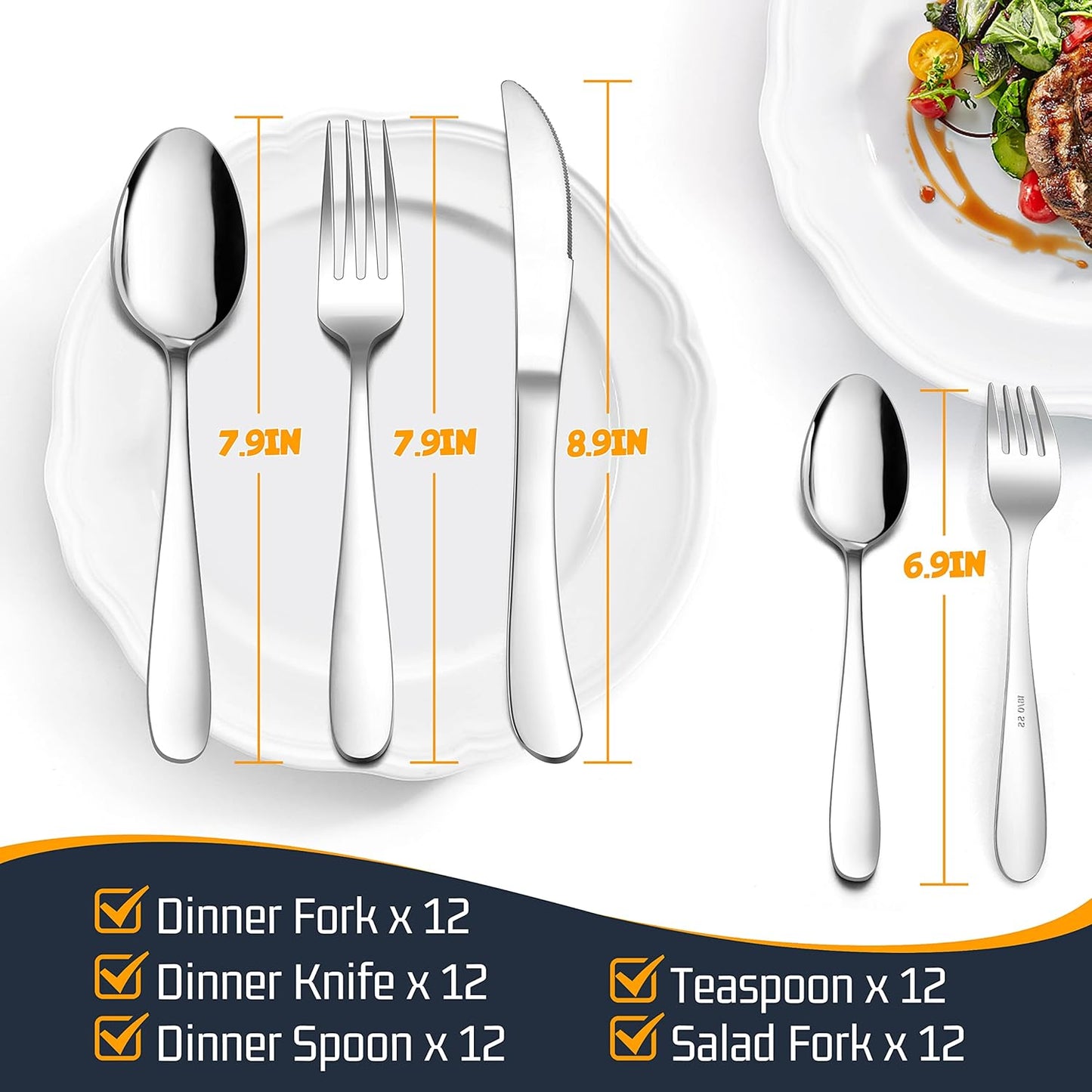 E-far 60-Piece Stainless Steel Silverware Set