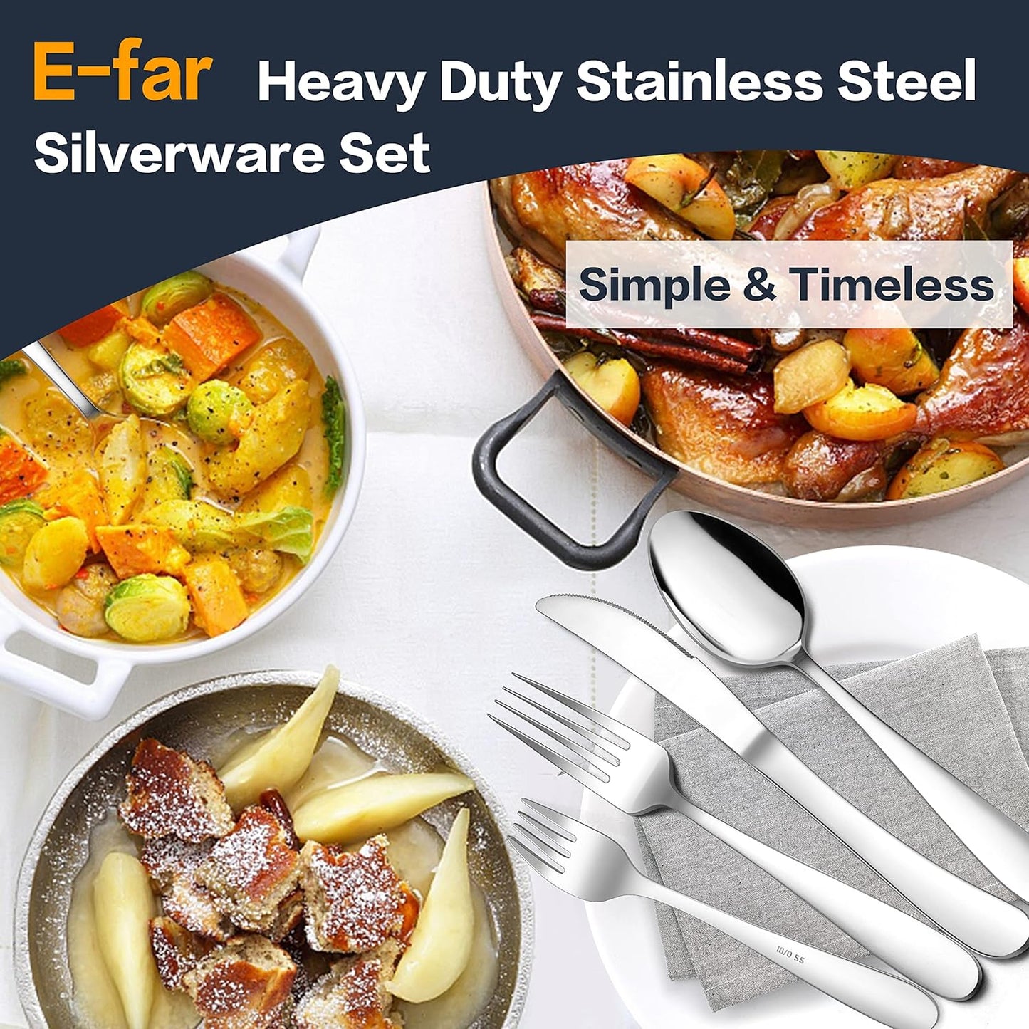 E-far 60-Piece Stainless Steel Silverware Set